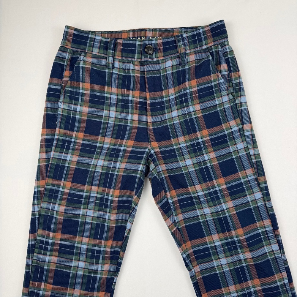 American Eagle Plaid Super Hi-Rise Skinny Trouser Sz 2 Blue Green Orange Stretch - Picture 10 of 15